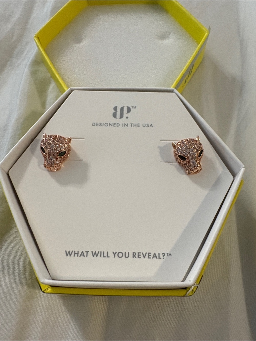 bp Rose Gold Panther Head Stud Earrings with Black Eye Accents